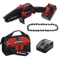 EINHELL Power X-Change Tronçonneuse à batterie GE-PS 18/15 Li Kit sac, 18 Volts, Scie de taille Noir/Rouge