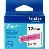 Brother BTAG-P31 – Ruban adhésif noir sur rose, 12 mm de large, non laminé 12 mm de large, non laminé, Noir sur rose, Philippines, 5 année(s), Brother, P-touch PT-N10, PT-N20, PT-N25BT, 1,2 cm