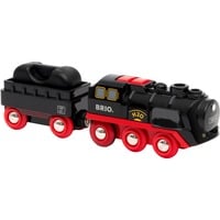 BRIO Locomotive à piles à vapeur, Jeu véhicule Noir/Rouge, Locomotive à piles à vapeur, Train en modèle réduit, Garçon, 3 pièce(s), 0,3 an(s), Noir, Rouge, Modèle réduit de chemins de fer/train