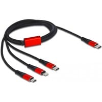 DeLOCK Câble de charge USB 3-en-1 USB-C vers Lightning + Micro-USB + USB-C Noir/Rouge, 1 mètre