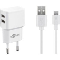 goobay Set de charge double Micro-USB 18 Watt, Chargeur Blanc