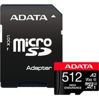 ADATA High Endurance 512 Go MicroSDXC UHS-I Classe 10, Carte mémoire 512 Go, MicroSDXC, Classe 10, UHS-I, 100 Mo/s, 85 Mo/s