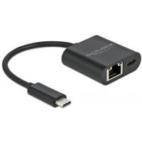 DeLOCK USB Type-C vers LAN Gigabit avec Power Delivery, Adaptateur Noir