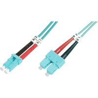 Digitus Câble de raccordement fibre optique, duplex, connecteur LC > connecteur SC, multimode OM3 Turquoise