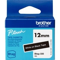 Brother BTAG-335 - Ruban adhésif blanc sur noir, 12 mm de large, non laminé 12 mm de large, non laminé, Blanc sur noir, Philippines, 5 année(s), Brother, P-touch PT-N10, PT-N20, PT-N25BT, 1,2 cm