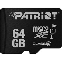Patriot PSF64GMDC10 mémoire flash 64 Go MicroSDXC UHS-I Classe 10, Carte mémoire Noir, 64 Go, MicroSDXC, Classe 10, UHS-I, 80 Mo/s, Class 1 (U1)