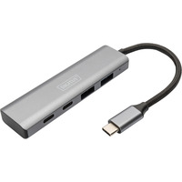 Digitus USB-C 4 ports 2x USB A + 2x USB-C, Hub USB Argent