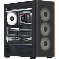 Aerocool D501A Midi Tower Noir, boîtier pc Noir/bois | 2x USB-A | 1x USB-C | RGB