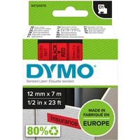Dymo D1 étiquettes autocollantes authentiques | rouleau de 12 mm x 7 m | impression en noir sur fond rouge | pour étiqueteuses LabelManager, Ruban Noir sur rouge, Polyester, Belgique, -18 - 90 °C, DYMO, LabelManager, LabelWriter 450 DUO