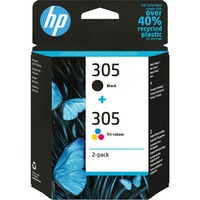 HP Pack de 2 cartouches d'encre authentiques 305 3 couleurs / noir Rendement standard, Noir, Cyan, Magenta, Jaune, Encre à colorant, Encre à pigments, 2 pièce(s), Emballage double
