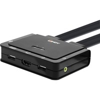 Lindy Switch KVM 2 Ports HDMI 4K60, USB Type C, USB 2.0 & Audio avec Câbles USB Type C, USB 2.0 & Audio avec Câbles, 3840 x 2160 pixels, 4K Ultra HD, Noir