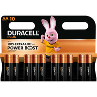 Duracell Plus Batterie à usage unique AA Alcaline Batterie à usage unique, AA, Alcaline, 1,5 V, 10 pièce(s), Noir, Or