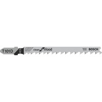 Bosch Lames de scie sauteuse T 101 D Clean for Wood, Lame de scie Jigsaw blade, Panneau aggloméré, Fibre de bois, Bois tendre, Contreplaqué à base de bois, Acier fin au carbone, 4 mm, 5,2 mm, 10 cm