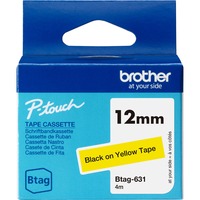 Brother Btag-631 - Ruban adhésif noir sur jaune, 12 mm de large, non laminé 12 mm de large, non laminé, Noir sur jaune, Philippines, 5 année(s), Brother, P-touch PT-N10, PT-N20, PT-N25BT, 1,2 cm