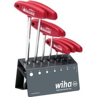 Wiha Jeu de clés avec poignée transversale, Tournevis Rouge, 8 pièces, hexagonales, nickelées brillantes, y compris support d'établi 