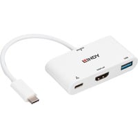 Lindy Convertisseur USB 3.2 Type C vers HDMI avec port USB Type A et Power Delivery, Hub USB Blanc, 3840 x 2160 pixels