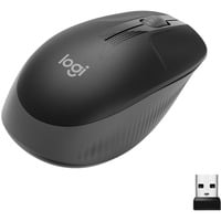 Logitech M190 Full-Size Wireless Mouse, Souris Noir/Anthracite, Ambidextre, Optique, RF sans fil, 1000 DPI, Charbon de bois