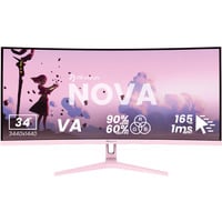 Arozzi Nova 34T2K165 34" Moniteur UltraWide gaming incurvé rose fuchsia, 2x DisplayPort, 2x HDMI, 165 Hz