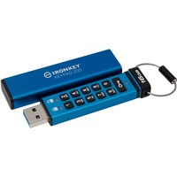 Kingston IronKey Keypad 200 de 16 Go, FIPS 140-3 niveau 3 (en attente), chiffrement AES-256, Clé USB FIPS 140-3 niveau 3 (en attente), chiffrement AES-256, 16 Go, USB Type-A, 3.2 Gen 1 (3.1 Gen 1), 145 Mo/s, Housse, Bleu