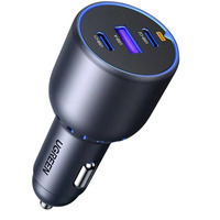 UGREEN 130W 3-Port Fast Car Char gray Casques, Ordinateur portable, Téléphone portable, Ordinateur portable, Chargeur électrique, téléphone Gris Allume-cigare Auto Noir, 2x USB-C, 1x USB-A, Auto, Allume-cigare, Gris