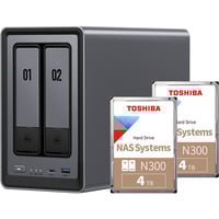 UGREEN DXP2800 Bundle avec 2x Toshiba N300 4 TB (MN10ADA400ES), NAS Gris/Noir
