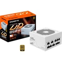 GIGABYTE UD850GM PG5W Bloc d'Alimentation - PCIe 5.0, 80 PLUS Gold, Design entièrement modulaire, Ventilateur 120 mm, Compatible ATX 3.0, Prise EU, 850 Watt alimentation Blanc, 80 PLUS Gold, Design entièrement modulaire, Ventilateur 120 mm, Compatible ATX 3.0, Prise EU, 850 W, 100 - 240 V, 50/60 Hz, 12 A, Actif, 105 W