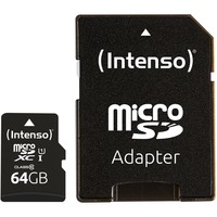 Intenso 3424490 mémoire flash 64 Go MicroSD UHS-I Classe 10, Carte mémoire Noir, 64 Go, MicroSD, Classe 10, UHS-I, Class 1 (U1), Résistant à une température, Résistant aux chocs, Imperméable, Résistant aux rayons X