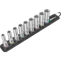 Wera Ceinture B Jeu de douilles Deep 1, avec entraînement 3/8", 9 pièces, Clés mixtes à cliquet Noir