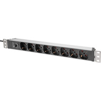 Digitus Barre d'alimentation 19" avec profil en aluminium, 8 sorties italiennes, 1U, Multiprise Rouge/en aluminium