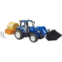 bruder BRUDER New Holland T5.120 avec chargeur frontal, caisse de chargement, fourches et balles rondes, Modèle réduit de voiture 