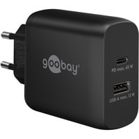 goobay 65W GaN USB-C PD Dual Fast Charger, Chargeur Noir