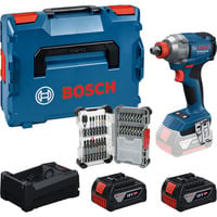 Bosch Set de visseuse à chocs sans fil GDX 18 volts 285 Nm avec 2 batteries 5,0 Ah et jeu de 31 embouts dans L-BOXX, Set d'outils processeur en boîte