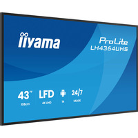 iiyama LH4364UHS-B1AG Écran d'affichage dynamique Écran plat de signalisation numérique 109,2 cm (43") LED Wifi 500 cd/m² 4K Ultra HD Noir Intégré dans le processeur Android 24/7, Affichage public Noir (Mat), Écran plat de signalisation numérique, 109,2 cm (43"), LED, 3840 x 2160 pixels, Wifi, 24/7