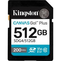 Kingston Canvas Go! Plus SDXC 512 Go, Carte mémoire Noir, Classe 10, UHS-I U3, V30