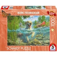 Schmidt Spiele Mark Fredrickson : Amour des chiens - Labrador jaune à la chasse aux poissons, Puzzle 