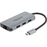 DeLOCK Hub USB 3.2 Gen 1 avec 4 ports, Gb-LAN et station d'accueil PD Gris