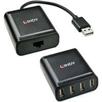 Lindy Extendeur USB 2.0 Cat.6 4 ports, Rallonge USB Noir