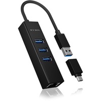 ICY BOX IB-HUB1419-LAN, Hub USB Noir