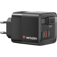 Verbatim GaN Charger 65W Universel Noir Secteur Charge rapide Intérieure Noir, 1x USB-C, 1x USB-A, Intérieure, Secteur, 20 V, 0,8 m, Noir