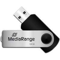 MediaRange MR913 lecteur USB flash 128 Go USB Type-A 2.0 Noir, Argent, Clé USB Noir/Argent, 128 Go, USB Type-A, 2.0, 10 Mo/s, Pivotant, Noir, Argent