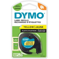 Dymo LetraTag Étiquettes en plastique Authentique | 12 mm x 4 m | impression en noir sur fond jaune | Étiquettes autocollantes pour étiqueteuse LetraTag, Ruban Noir sur jaune, Polyester, Belgique, DYMO, LetraTag 100T, LetraTag 100H, 1,2 cm