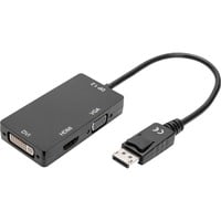Digitus Adaptateur/convertisseur 3 en 1 DisplayPort > DisplayPort + HDMI + DVI + VGA Noir