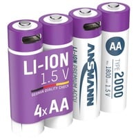 Ansmann Pile Li-Ion Mignon AA type 2.000 (min. 1.800 mAh), pack de 4, Batterie Blanc/Violet