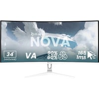 Arozzi Nova 34T2K165 34" Moniteur UltraWide gaming incurvé Blanc, 2x DisplayPort, 2x HDMI, 165 Hz