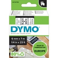 Dymo D1 étiquettes autocollantes authentiques | impression en noir sur fond blanc | 6 mm x 7 m | pour étiqueteuses LabelManager, Ruban Noir sur blanc, Polyester, Belgique, -18 - 90 °C, DYMO, LabelManager, LabelWriter 450 DUO