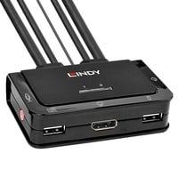 Lindy Switch KVM 2 Ports DisplayPort 1.2, USB 2.0 & Audio, Câbles Intégrés Noir, USB 2.0 & Audio, Câbles Intégrés, 4096 x 2160 pixels, 4K Ultra HD, Grille de montage, Noir