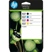 HP 937 Pack de 4 Cartouches d’encre authentiques CMJN Rendement standard, Noir, Cyan, Magenta, Jaune, 4 pièce(s), 1250 pages, 800 pages, Pack combo