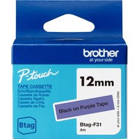 Brother BTAG-F31 – Ruban adhésif noir sur violet, 12 mm de large, non laminé 12 mm de large, non laminé, Noir sur violet, Philippines, 5 année(s), Brother, P-touch PT-N10, PT-N20, PT-N25BT, 1,2 cm