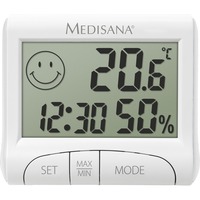 Medisana HG 100 Intérieure Hygromètre électronique Blanc, Horloge de table Blanc, Numérique, Rectangulaire, AAA, 1,5 V, 82 mm, 70 mm