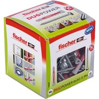fischer DUOPOWER 6 x 50 S PH LD 50 pièce(s) 5 cm, Cheville Gris clair/Rouge, Ciment aéré placé en autoclave, Brique, Béton, Plaque de fibre Gypsum, Maçonnerie, Plaque de plâtre, Nylon, Gris, 6 mm, 5 cm, 6 mm